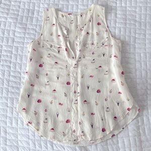 Club Monaco Dessert Print Silk Sleeveless Blouse Size S